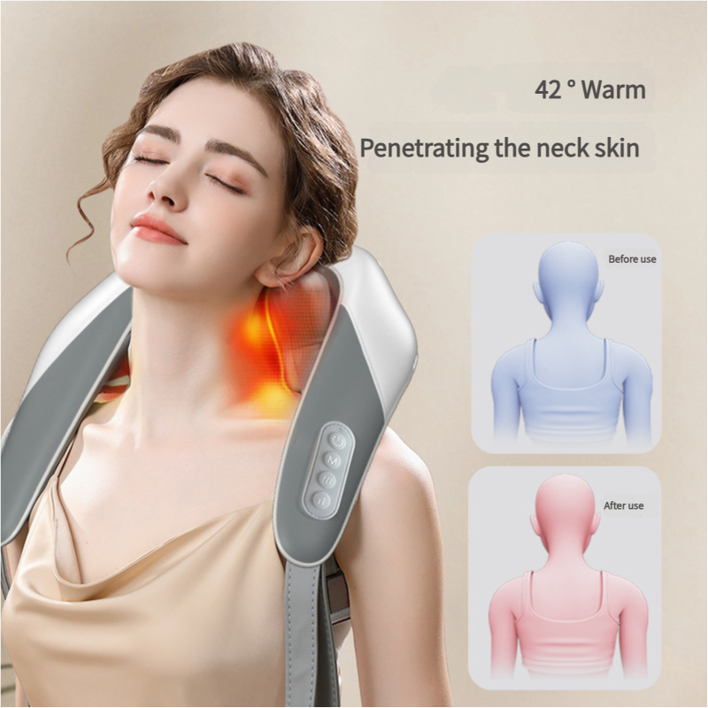 Grey Portable Shiatsu Neck and Shoulder Massager with Heat | Rechargeable 2000mAh Battery