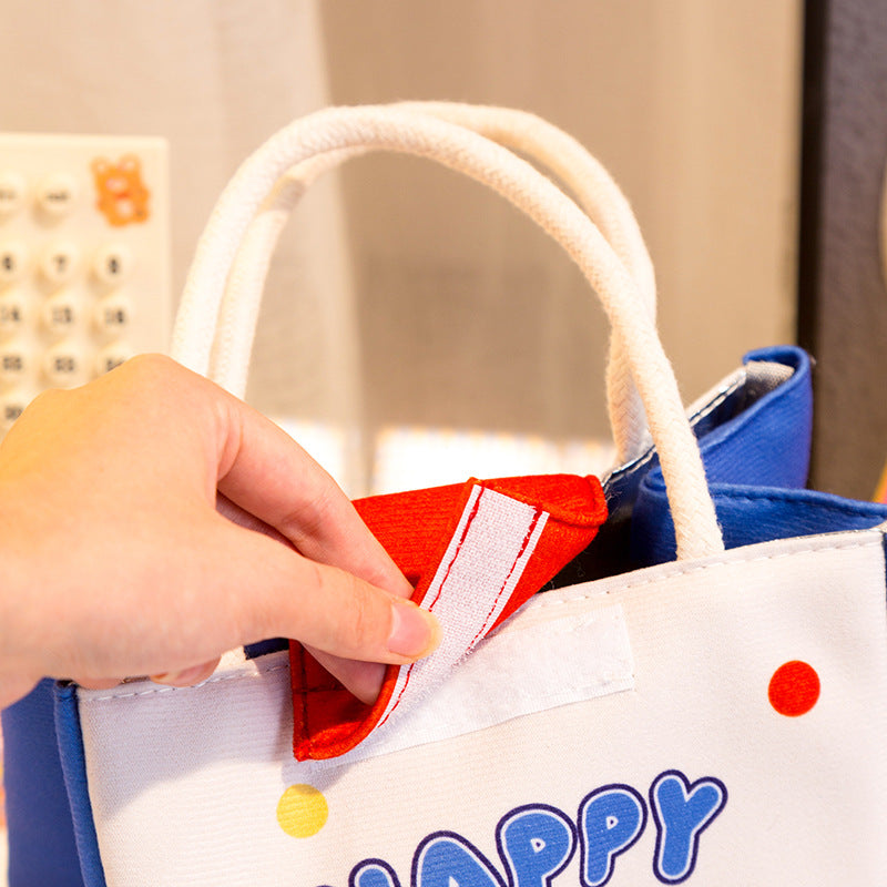 3 PCS Cute Cartoon Large Capacity Lunch Bag - Portable Soft Handbag for School and Office - Reusable Picnic Food Storage Pouch with Comfortable Rope Handles