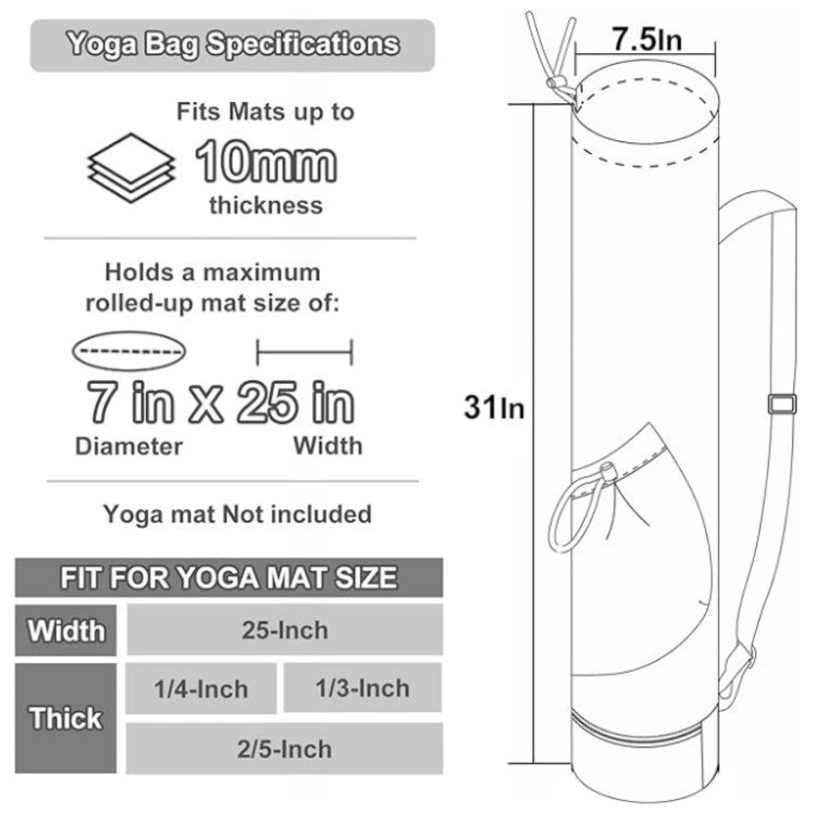 Black Professional Yoga Mat Carrying Bag - 31 Inch Large Capacity Fitness Storage Pouch with Adjustable Shoulder Strap and Accessory Pocket - Fits Mats up to 10mm Thickness