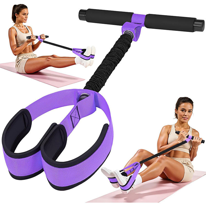Purple Multifunctional Pedal Resistance Band - Home Fitness Sit-up Assistant with Foot Pedals and Elastic Pull Rope - Full Body Workout Equipment for Abs, Arms, Legs and Glutes