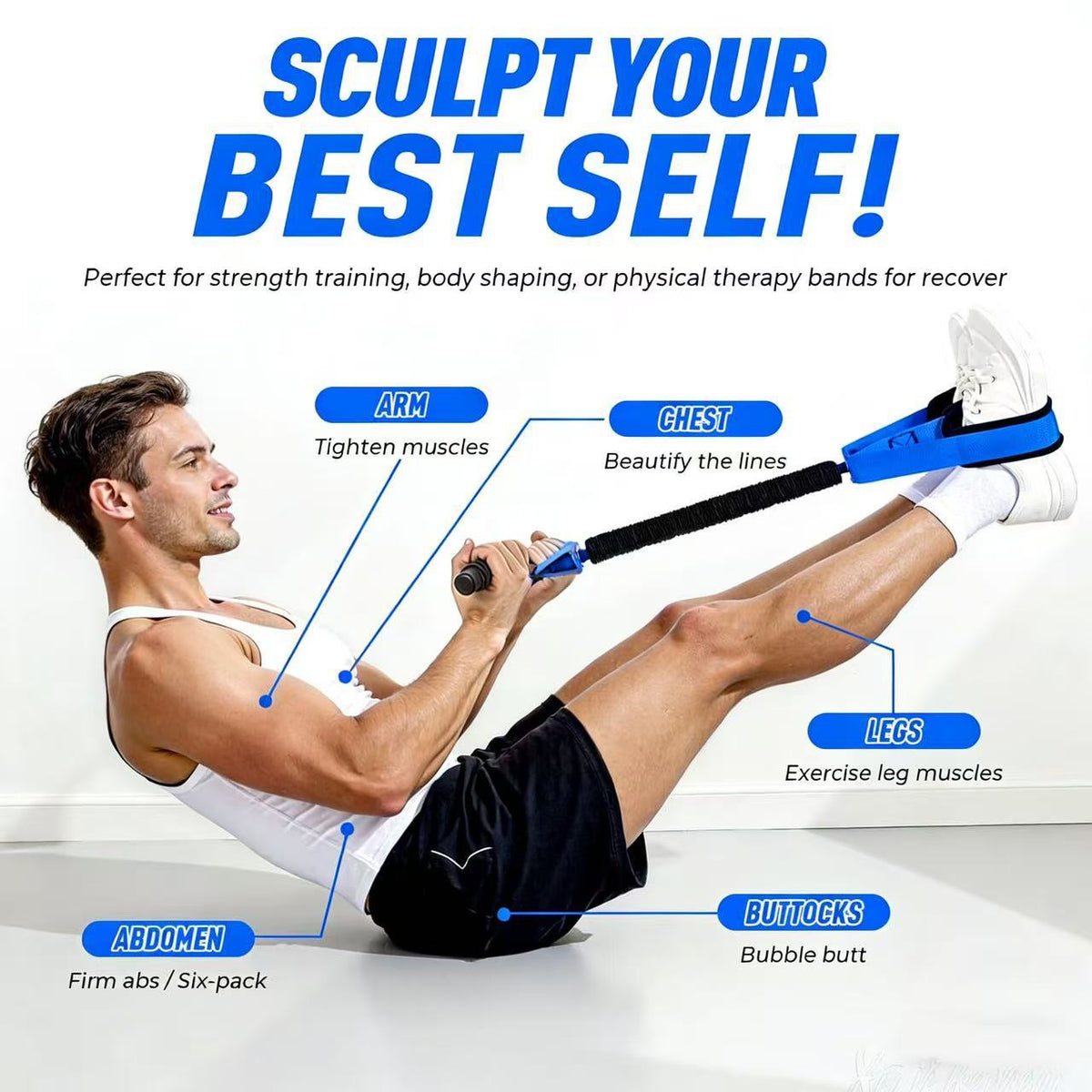 Purple Multifunctional Pedal Resistance Band - Home Fitness Sit-up Assistant with Foot Pedals and Elastic Pull Rope - Full Body Workout Equipment for Abs, Arms, Legs and Glutes