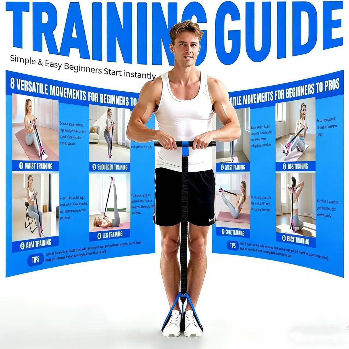 Purple Multifunctional Pedal Resistance Band - Home Fitness Sit-up Assistant with Foot Pedals and Elastic Pull Rope - Full Body Workout Equipment for Abs, Arms, Legs and Glutes