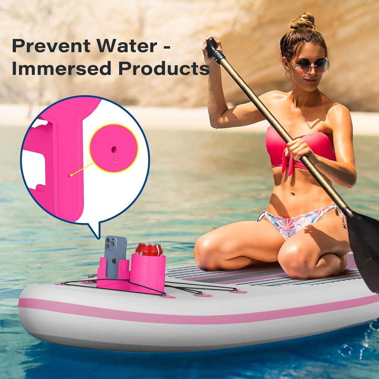 4 PCS Professional Paddle Board Cup Holder and Phone Mount - Universal SUP Kayak Beverage Station with Anti-Spill Design - Multi-Functional Water Sports Accessory for Bungee Deck Rigging