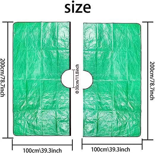 78.7 x 78.7 Inch Garden Leaf Collection Tarp with Center Hole - Waterproof PE Landscape Cleanup Mat - Heavy Duty Garden Debris Tarp for Shrub Trimming and Hedge Pruning - Green