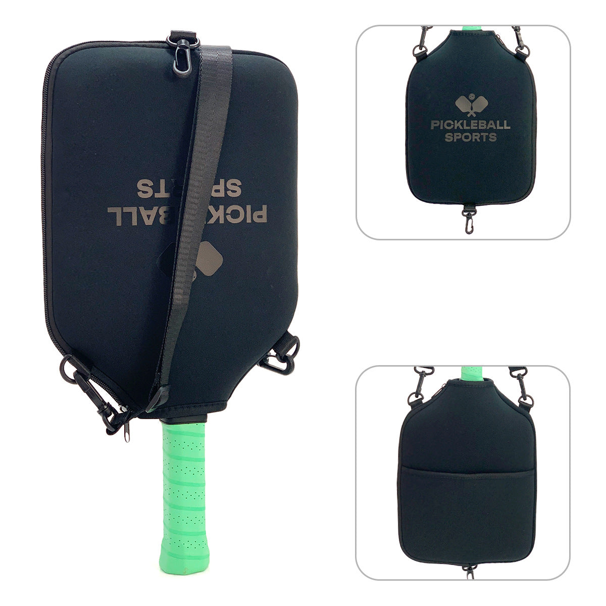 SA01 Black Neoprene Pickleball Paddle Cover (racket not included) - Protective Crossbody Bag with Adjustable Shoulder Strap and Fence Hook - Universal Lightweight Paddle Case for All Skill Levels