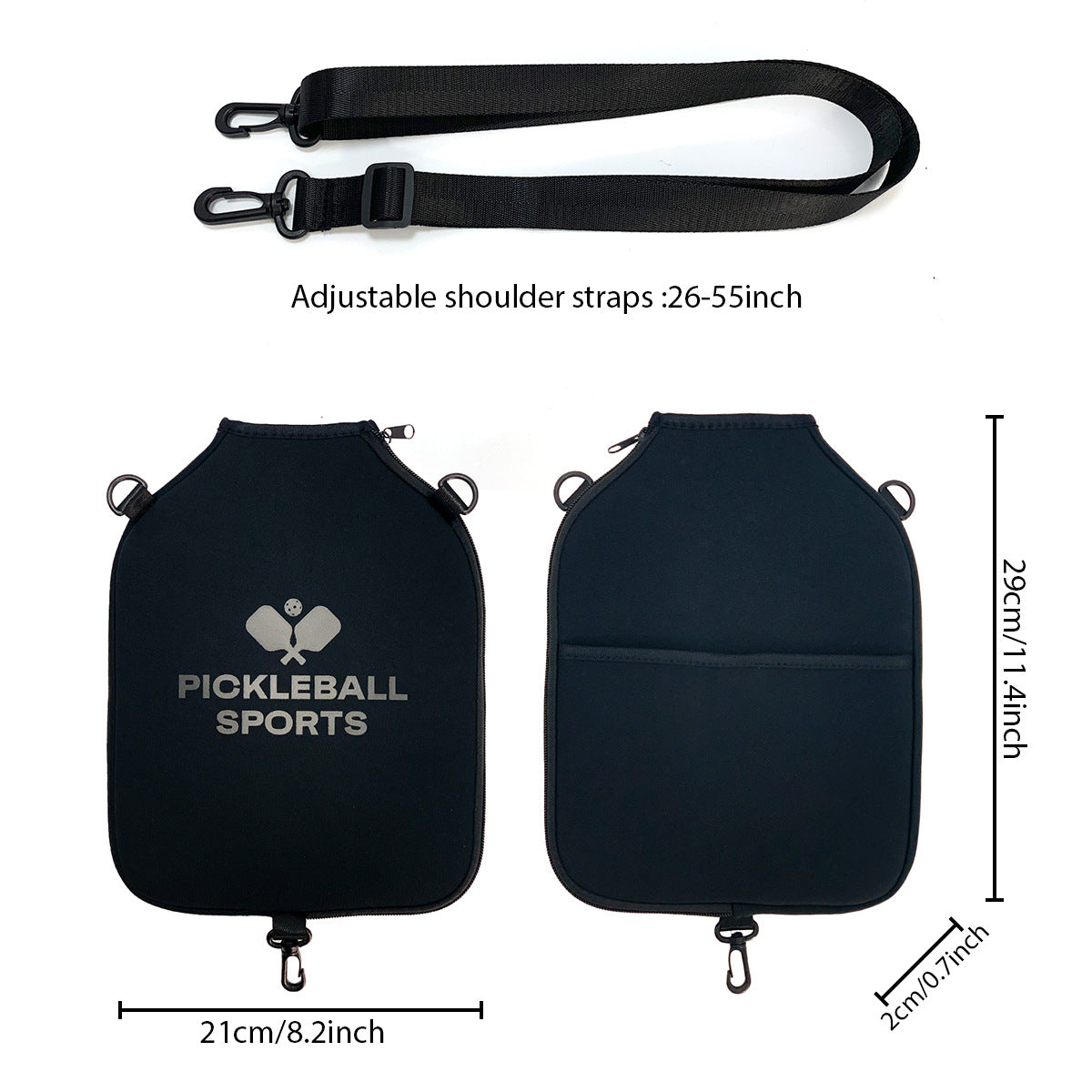 SA01 Black Neoprene Pickleball Paddle Cover (racket not included) - Protective Crossbody Bag with Adjustable Shoulder Strap and Fence Hook - Universal Lightweight Paddle Case for All Skill Levels