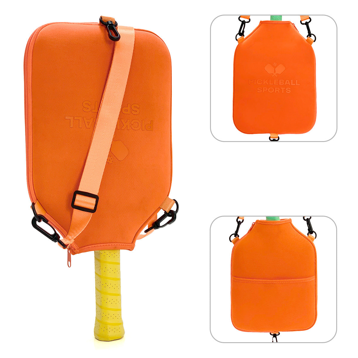 SA02 Orange Neoprene Pickleball Paddle Cover (racket not included) - Protective Crossbody Bag with Adjustable Shoulder Strap and Fence Hook - Universal Lightweight Paddle Case for All Skill Levels