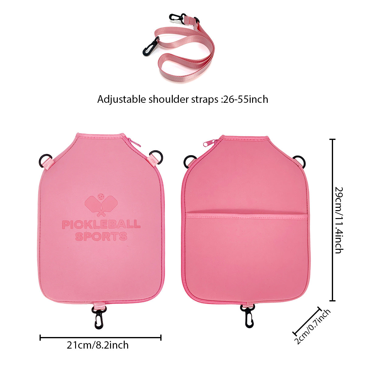 SA03 Pink Neoprene Pickleball Paddle Cover (racket not included) - Protective Crossbody Bag with Adjustable Shoulder Strap and Fence Hook - Universal Lightweight Paddle Case for All Skill Levels