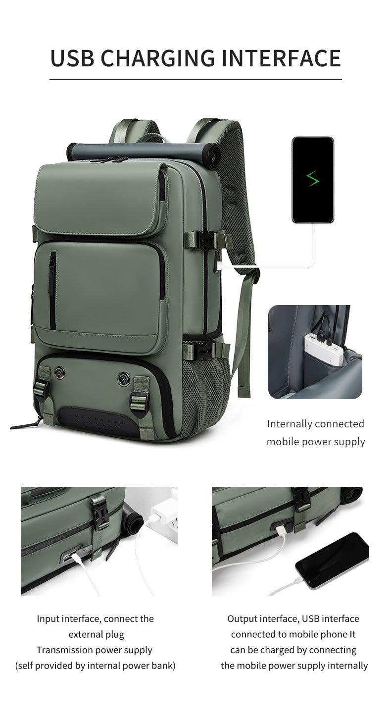 Army Green Large Capacity 16-Inch Laptop Travel Backpack - Anti-Theft Professional Business Bag with Spring Buckle - Durable Oxford Cloth Outdoor Rucksack for Men and Women