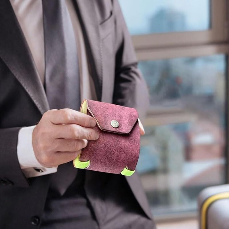 3PCS Red Slim PU Leather Cash Holder and Bill Organizer - Professional Long Wallet with Dual Snap Buttons and Elastic Band for Business, Travel, and Personal Finance