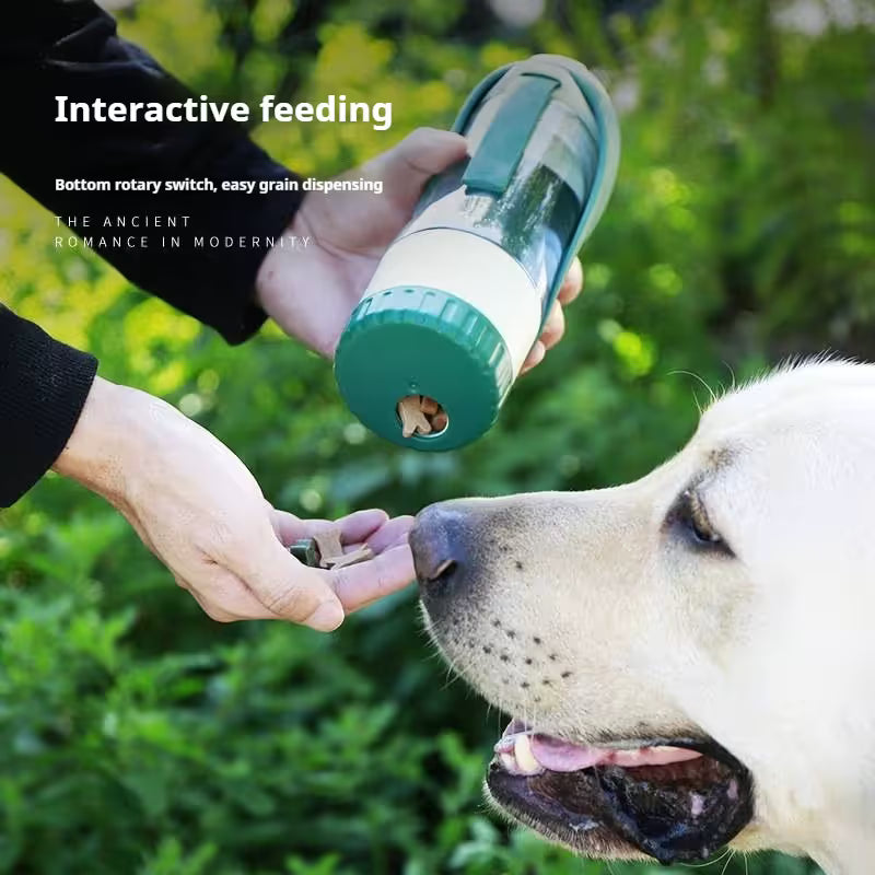 Gray 2-in-1 Portable Dog Water Bottle and Food Container - Leaf-Shaped Silicone Travel Bowl for Pets, Leak-Proof Outdoor Dispenser for Walking, Hiking and Traveling, 330ml Capacity