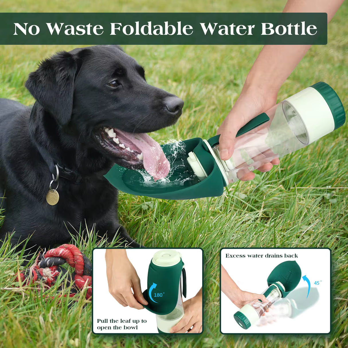 Gray 2-in-1 Portable Dog Water Bottle and Food Container - Leaf-Shaped Silicone Travel Bowl for Pets, Leak-Proof Outdoor Dispenser for Walking, Hiking and Traveling, 330ml Capacity