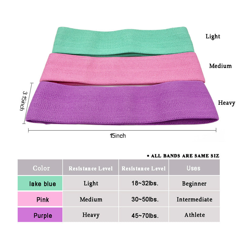 Green-Pink-Purple Fabric Resistance Bands Set - 3 Levels Non-Slip Hip Bands for Strength Training
