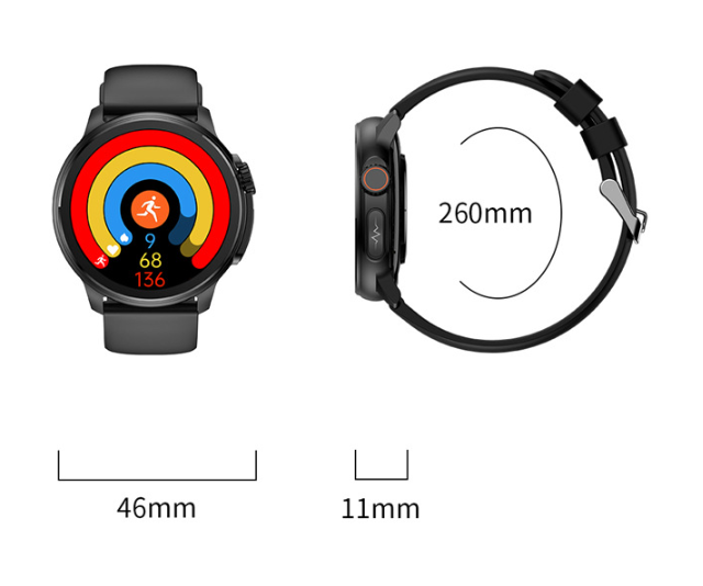 Black Round 1.3 Touch Screen Smartwatch with Heart Rate & Fitness Tracking