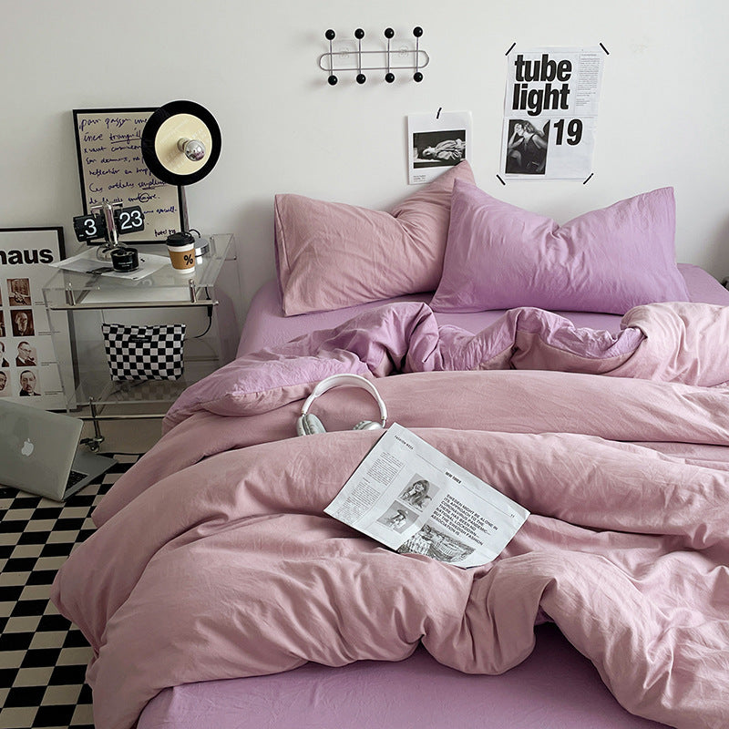 Purple 1.5m Bed Fitted Sheet Set with 200x230cm Duvet Cover - 4-Piece Bedding Set