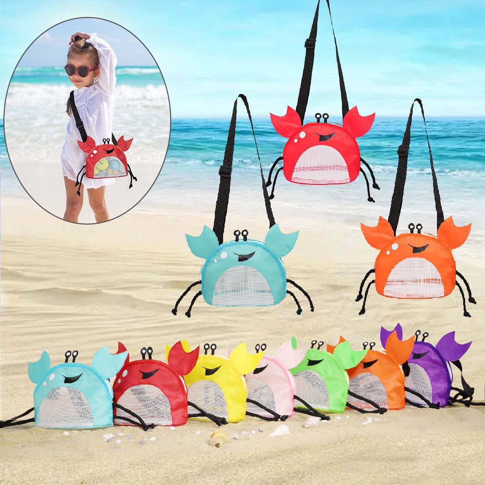 3 PCS Red Cute Crab Mesh Beach Bag for Kids - Shell Collecting Sand Toy Bag for Toddlers