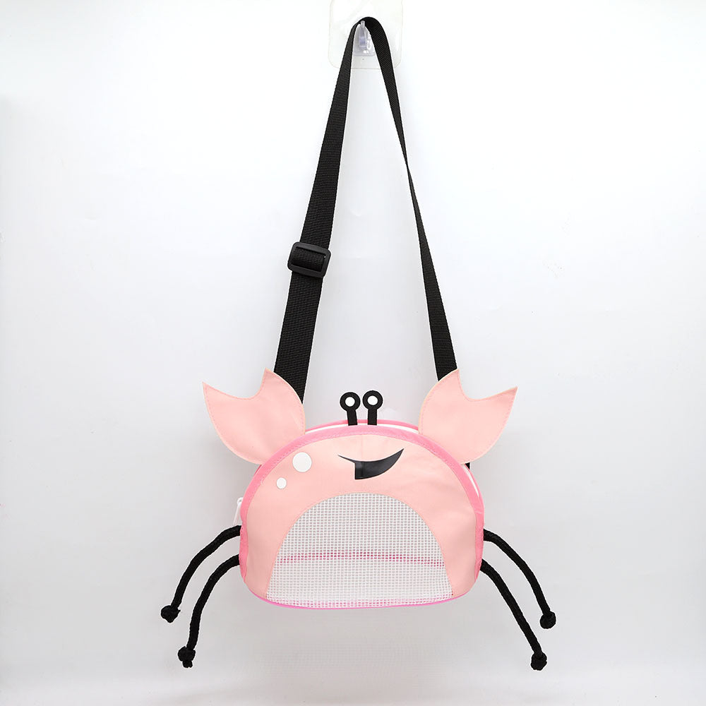 3 PCS Pink Cute Crab Mesh Beach Bag for Kids - Shell Collecting Sand Toy Bag for Toddlers
