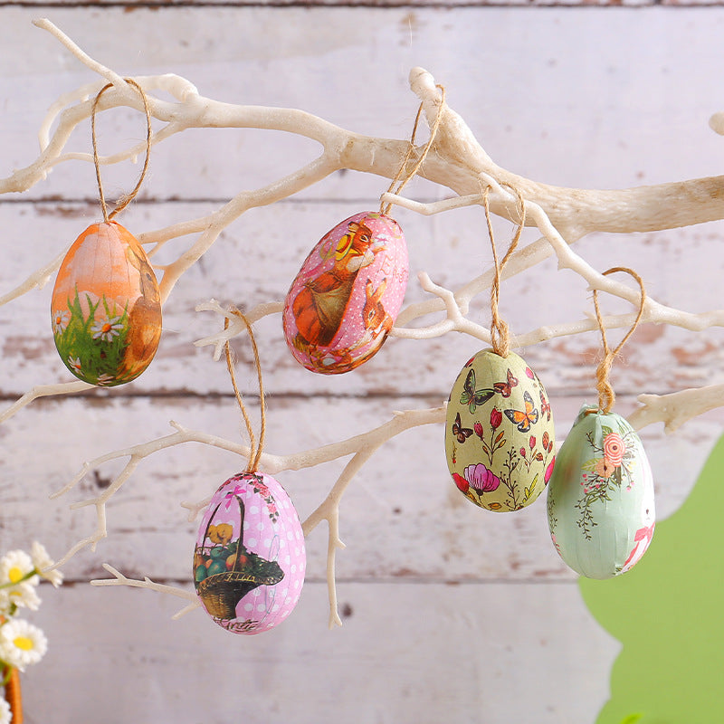Butterfly Five Sets Of Six Each Easter Egg Hanging Ornament Set with Creative Woven Basket - Festive Decor for Home Scenes