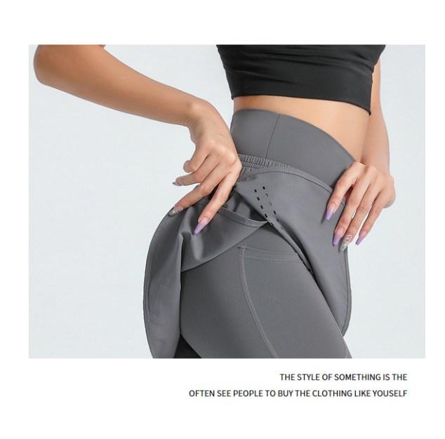 L Grey Women's High-Waist Athletic Skort with Built-In Shorts - Breathable Quick-Dry Running Skirt with Phone Pocket