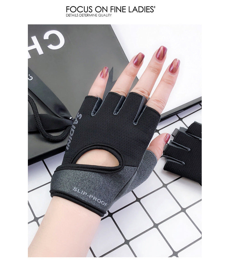 L Black 2-PCS Women's Half-Finger Fitness Gloves - Anti-Slip Breathable Gloves for Yoga, Spin Bike, and Weight Training