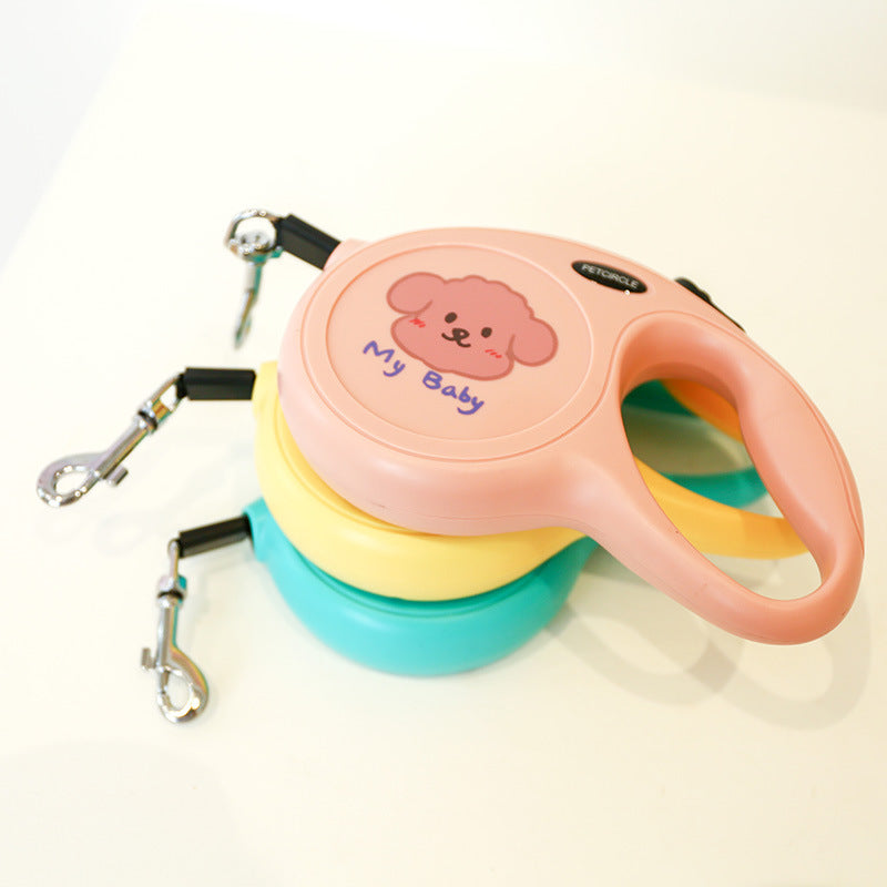 Blue Green 5m Cartoon Retractable Dog Leash for Golden Retriever & Poodle Puppies - Durable, Tangle-Free Pet Walking Essential