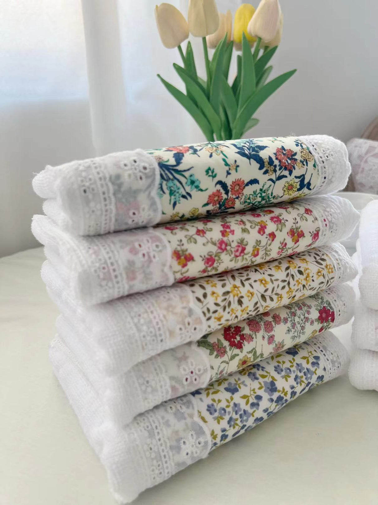 2 PCS Navy Blue Floral 100% Cotton Solid Color Thickened Adult Face Towel with Floral Soft Texture - 35 x 75cm