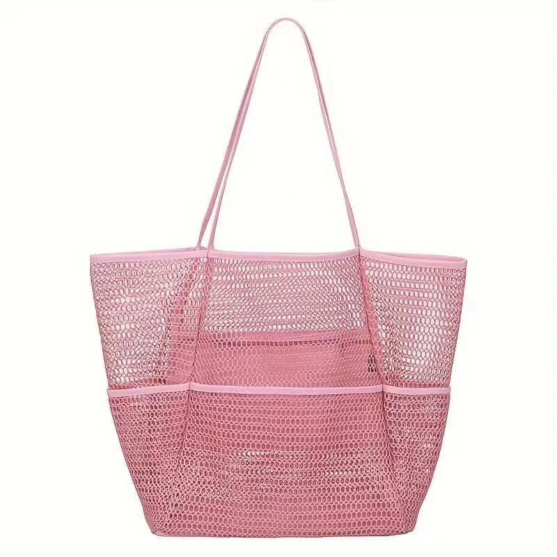 Pink Double Layer Mesh Beach Bag - Large Capacity