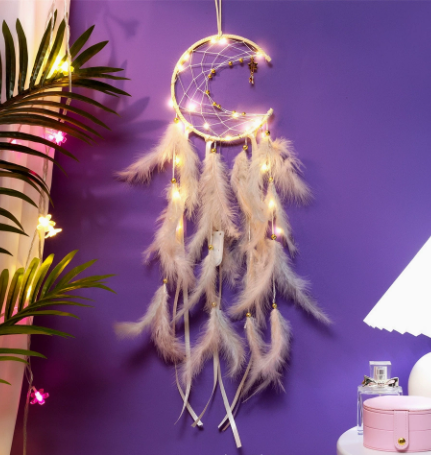 Light Yellow With light 2 PCS Mystic Moon Dreamcatcher Wind Chime Pendant - Elegant Lunar Design with Soothing Tones