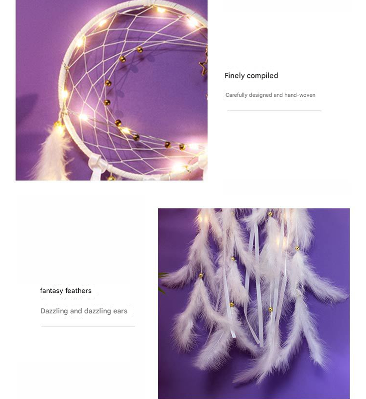 White With light 2 PCS Mystic Moon Dreamcatcher Wind Chime Pendant - Elegant Lunar Design with Soothing Tones