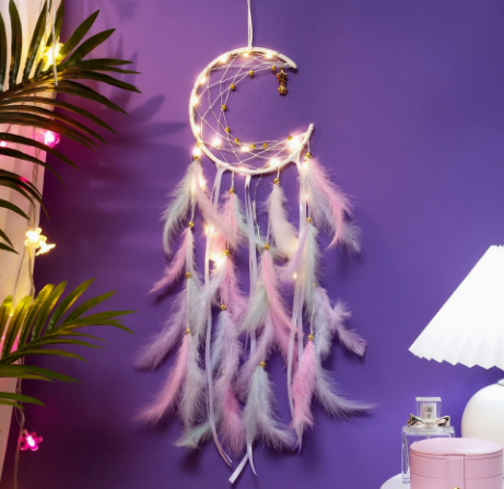Multicolor With light 2 PCS Mystic Moon Dreamcatcher Wind Chime Pendant - Elegant Lunar Design with Soothing Tones