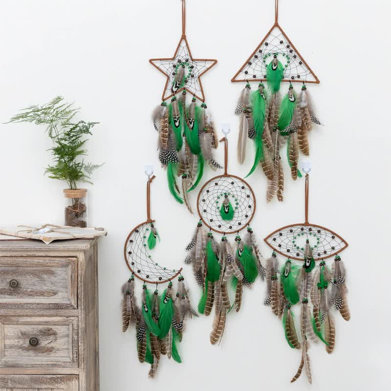 Crescent With Lights Boho Forest Dreamcatcher Wind Chime Pendant - INS Style Moonlit Serenity Decor