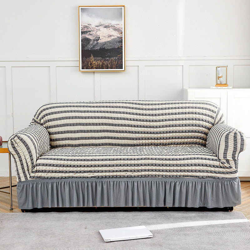 Grey-white Single Sofa Bubble Gauze Sofa Cover with Skirt - Full Elastic Dustproof Single Seater 90-140cm