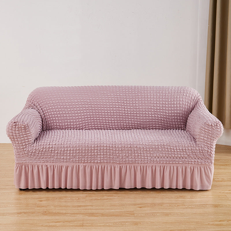 Pink Double Sofa Bubble Gauze Sofa Cover with Skirt - Full Elastic Dustproof Double Seater 145-185cm
