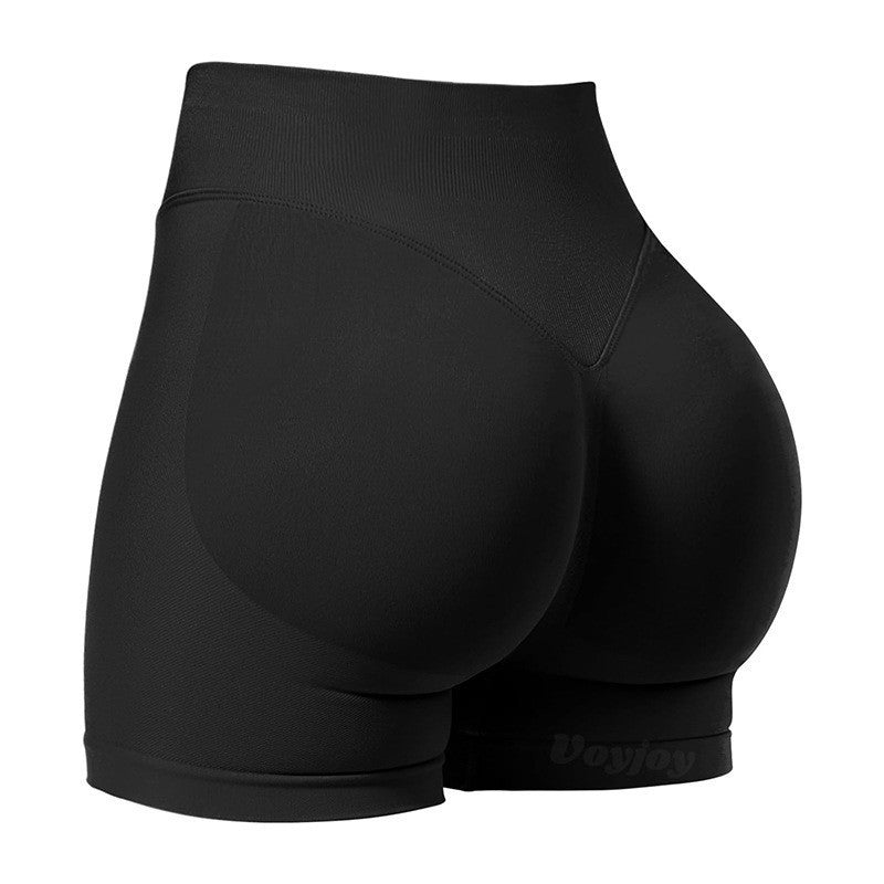 S Black High-Elastic Hip Yoga Shorts - Seamless Mid-Intensity Pilates Workout Shorts