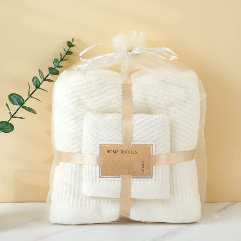 Beige Solid Color Diagonal Stripe Towel Set ??Luxurious Bath and Hand Towels for Home Use Bath towel 140*70cm, face towel 75*35cm
