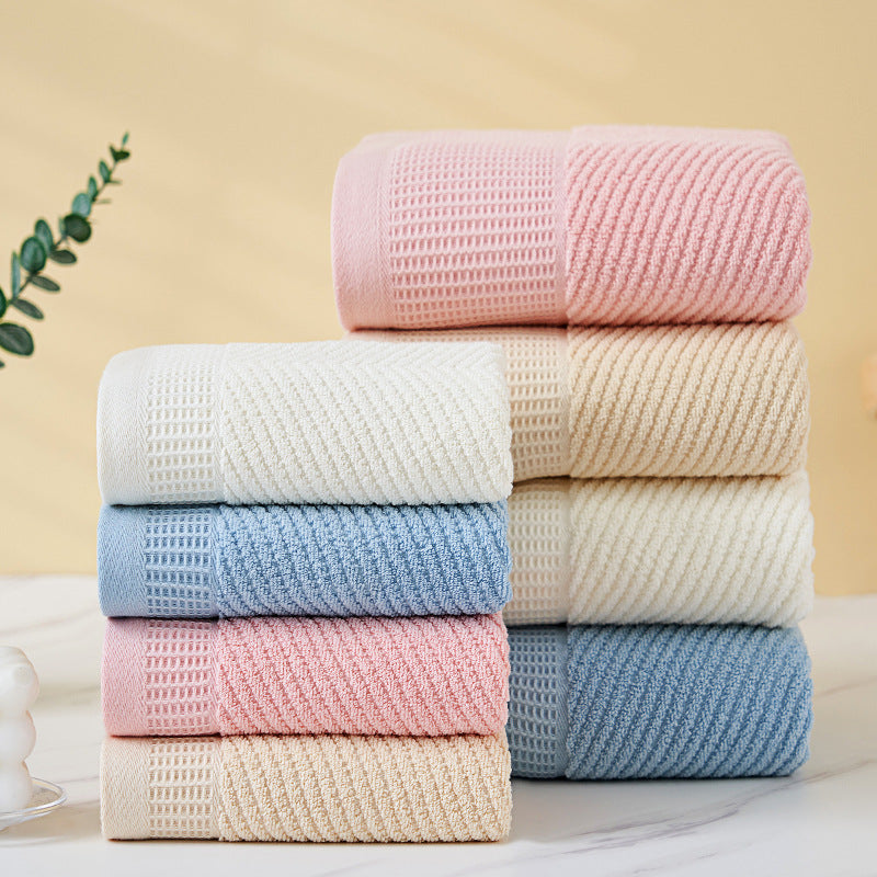 Beige Solid Color Diagonal Stripe Towel Set ??Luxurious Bath and Hand Towels for Home Use Bath towel 140*70cm, face towel 75*35cm