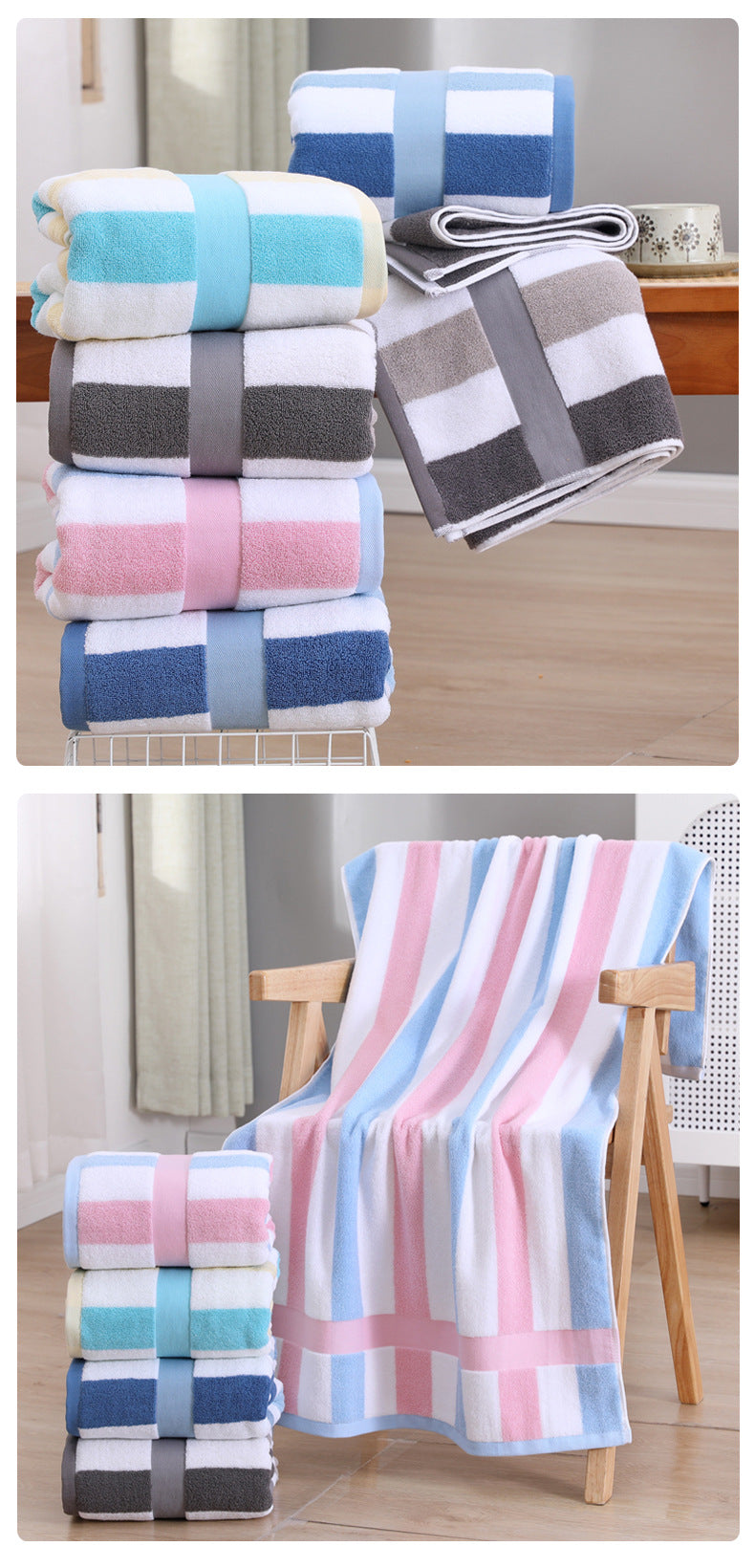 Grey Ultra-Absorbent Long-Fiber Cotton Large Bath Towel ??Perfect for Home, Hotel, and Beauty Salons 140cm*70cm