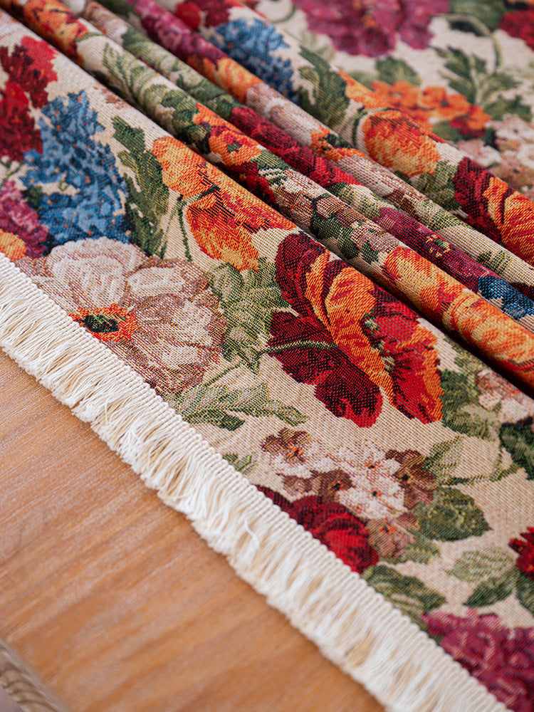 Floral Cotton Linen Tablecloth | Vintage Style Country Garden Design, 120*120cm