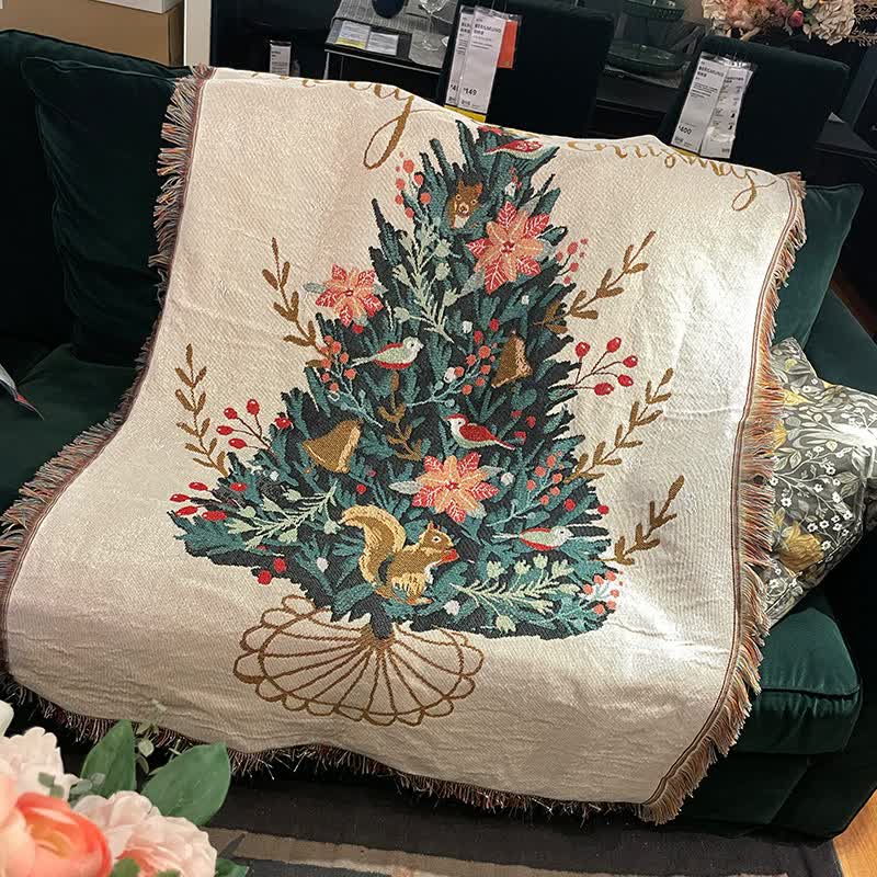 Beige Christmas Tree Throw Blanket | Festive Sofa Cover for Holiday Decor, 110x160cm