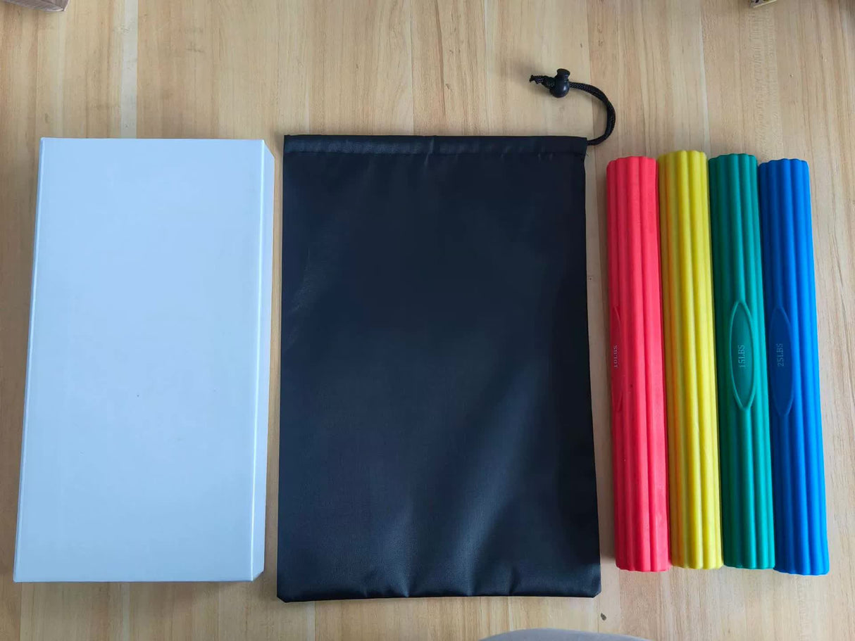 Multifunctional Resistance Bar Set | Yoga Fitness Toning Tool, Muscle Relaxation, Grip Strength Improvement | 4-Piece Set with Stretching and Recovery Features (5LB?10LB?15LB?25LB)