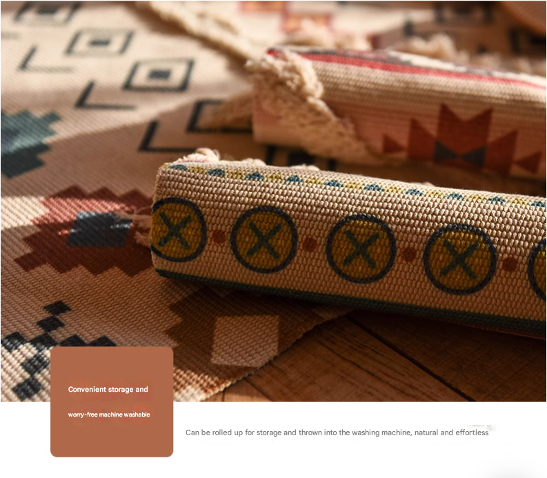 Handwoven Cotton Tassel Floor Rug for Bedroom or Living Room|Soft, Modern Geometric Design,60x90cm