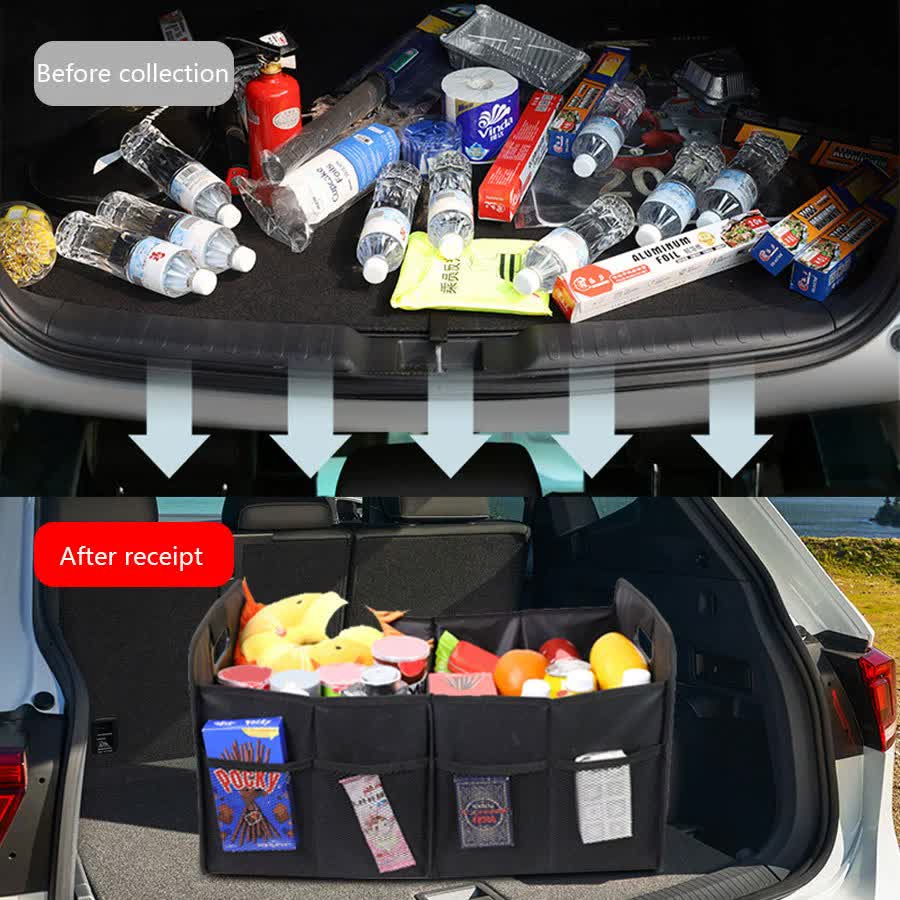 Foldable Fabric Car Trunk Organizer ??Collapsible Storage Box for Vehicle Organization 60x37x31cm