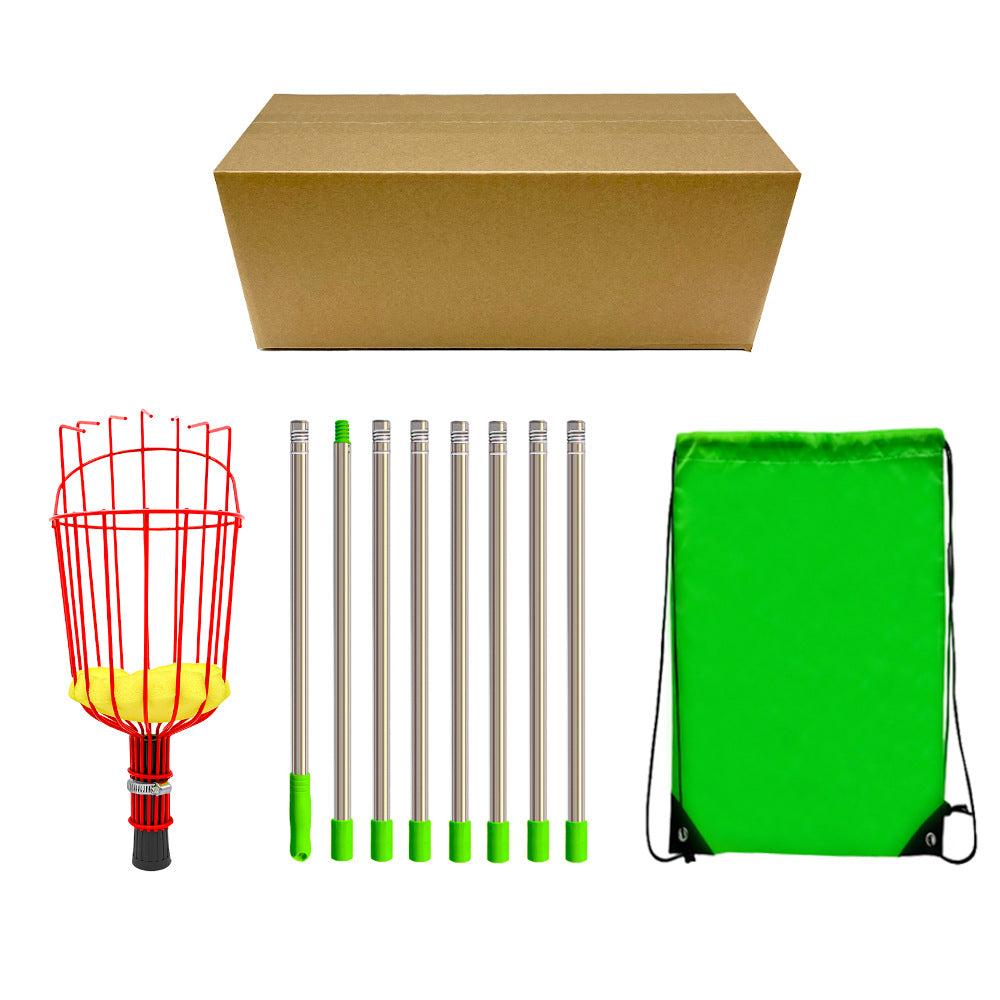 Fruit picking tool with telescopic pole - stainless steel fruit picking pole, high altitude tree fruit picking tool 3.2m