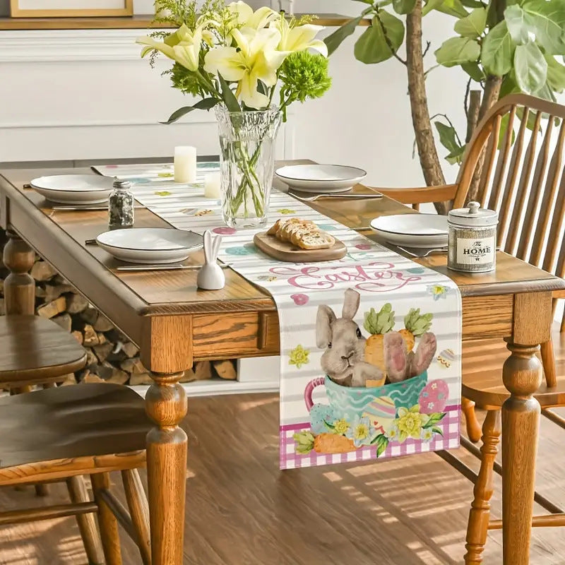 Easter Table Runner - Linen Bunny Decoration, 72-Inch Set of 2 (Style 1)