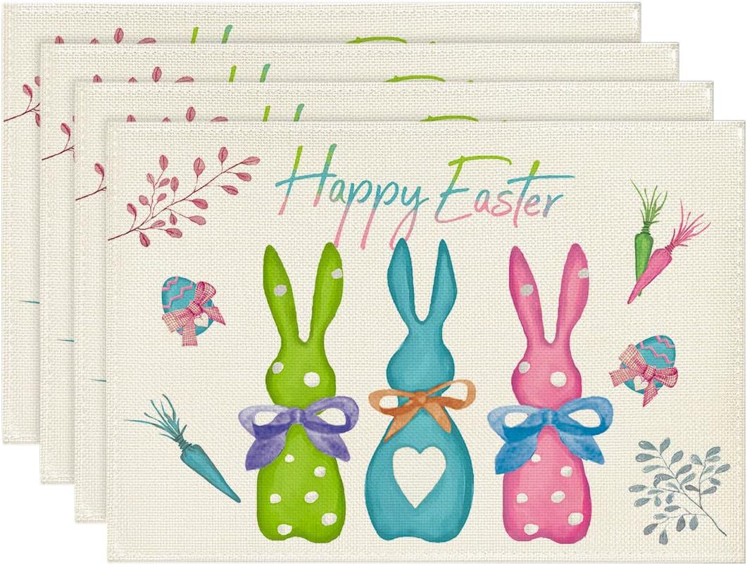 Easter Cotton-Linen Placemats - Set of 4 Anti-Stain Table Mats(Style 3)