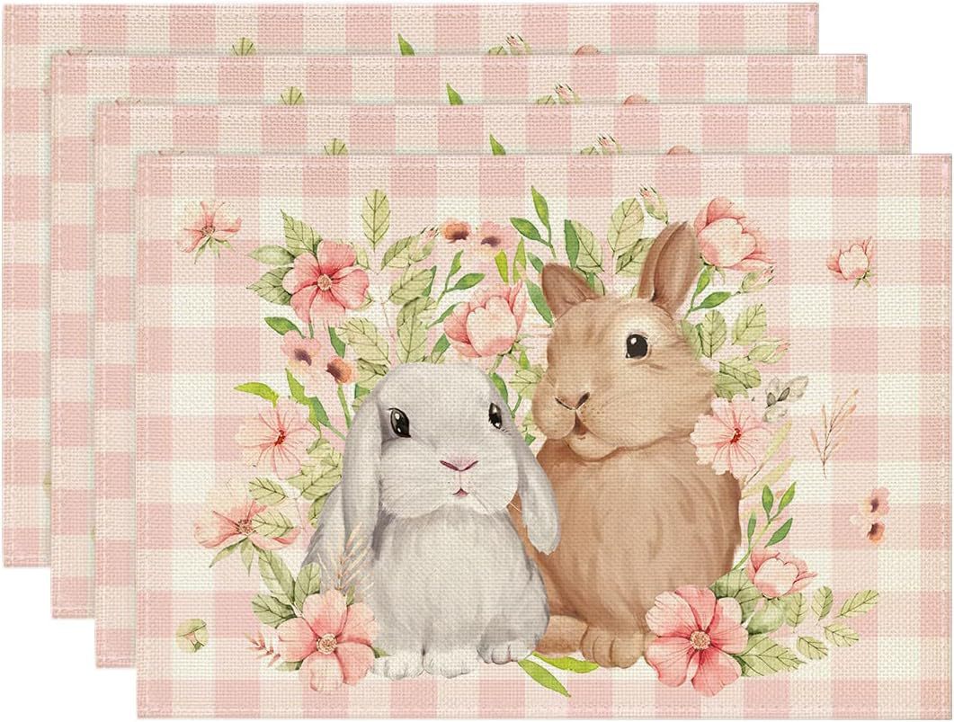 Easter Cotton-Linen Placemats - Set of 4 Anti-Stain Table Mats(Style 4)