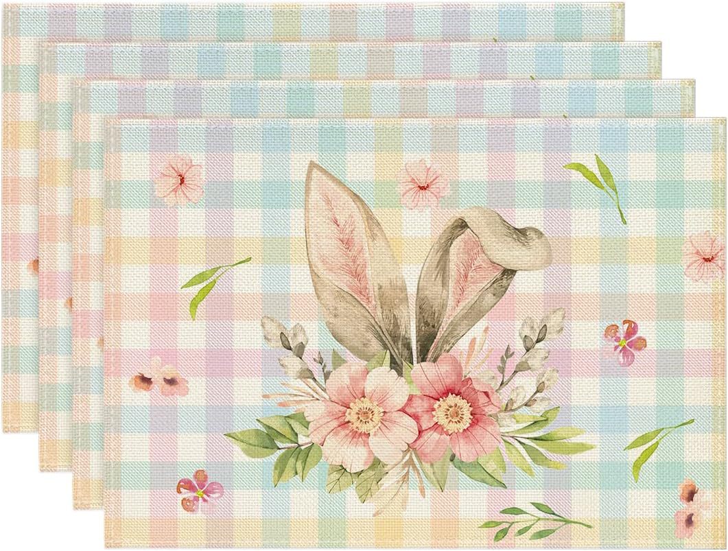 Easter Cotton-Linen Placemats - Set of 4 Anti-Stain Table Mats(Style 9)