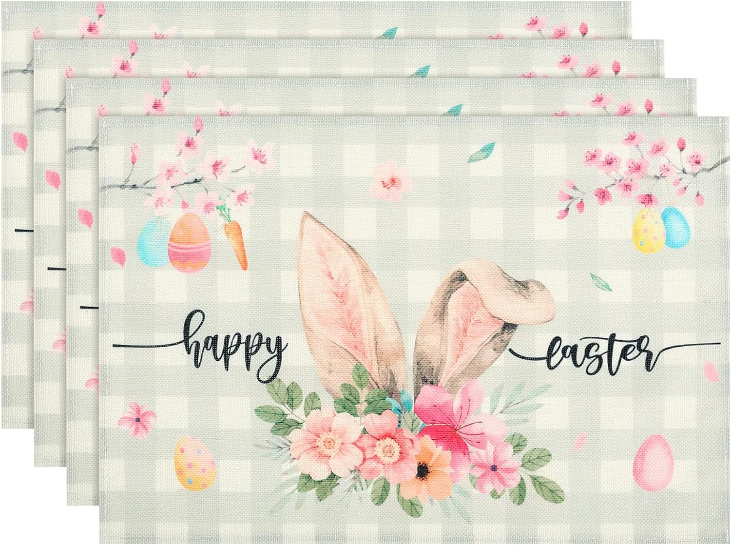 Easter Cotton-Linen Placemats - Set of 4 Anti-Stain Table Mats(Style 12)