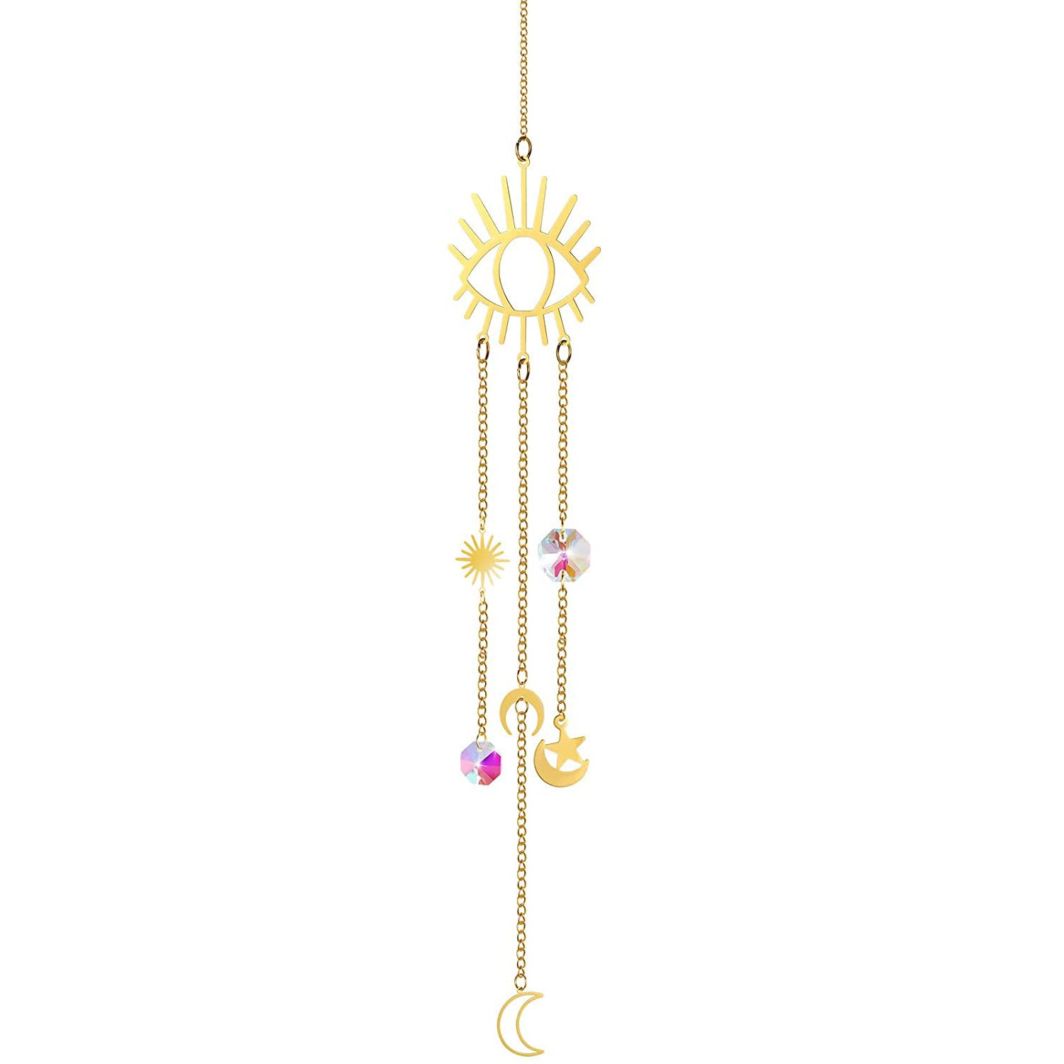 (Style 2) 4 pcs Crystal Wind Chimes-Sun Catcher Star Moon Dream Catcher for Window 30cm