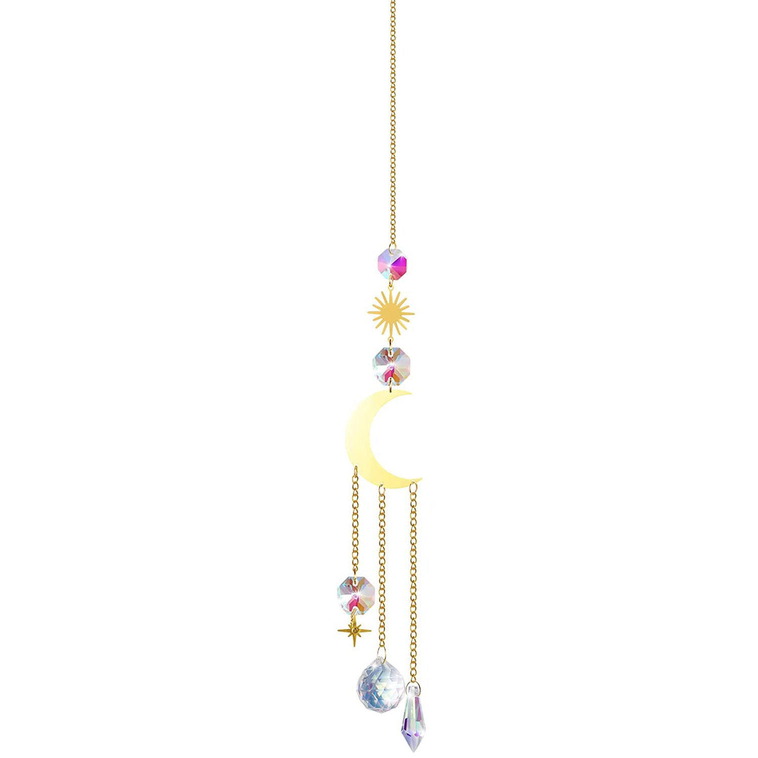 (Style 4) 4 pcs Crystal Wind Chimes-Sun Catcher Star Moon Dream Catcher for Window 32cm